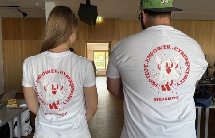 workshop t-shirt with logo on the back